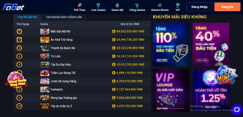 Thưởng nạp lại casino